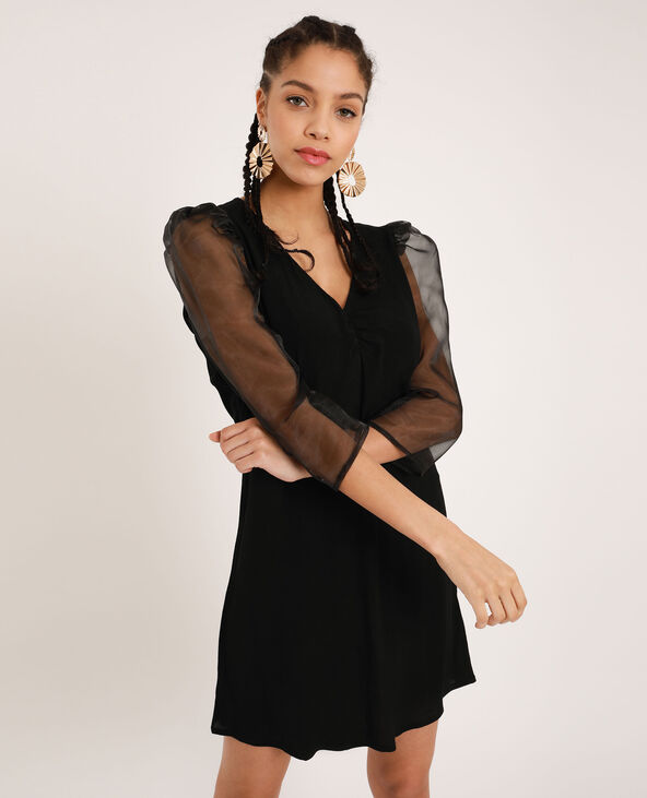 Robe manches organza noir - Pimkie