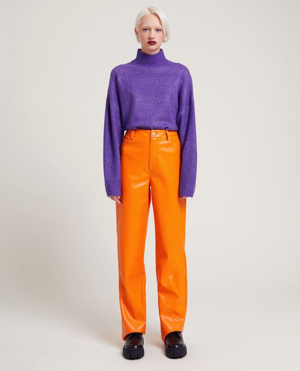 Pantalon droit en simili cuir orange - Pimkie