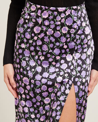 Jupe longue fendue en satin noir - Pimkie