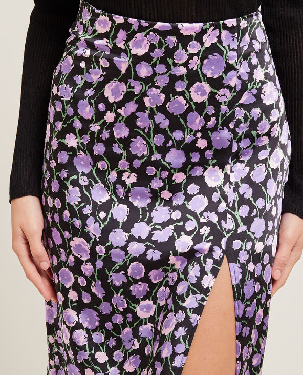 Jupe longue fendue en satin noir - Pimkie