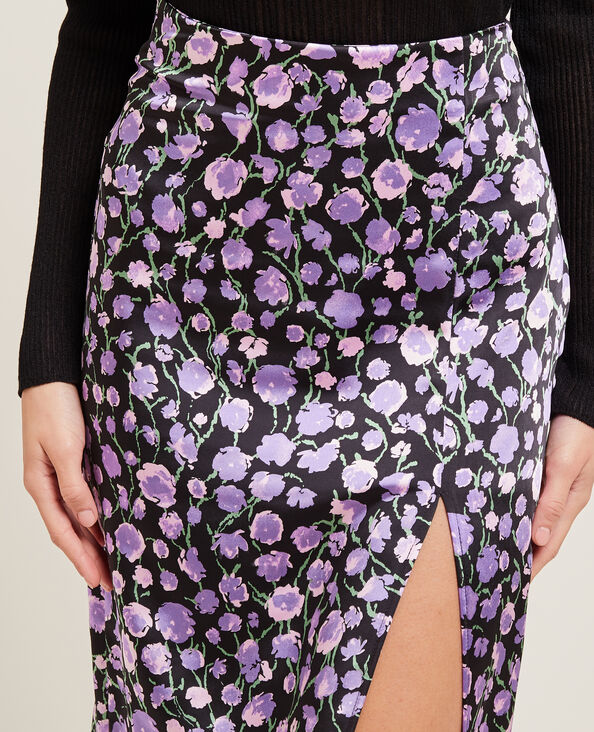 Jupe longue fendue en satin noir - Pimkie