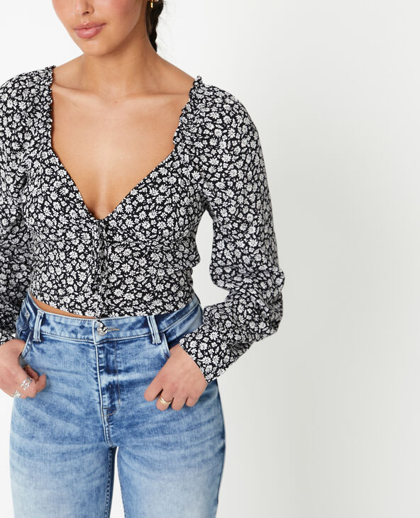 Blouse courte encolure c ur motif fleurs Pimkie