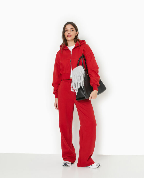 Sweat zippé court avec capuche rouge - Pimkie