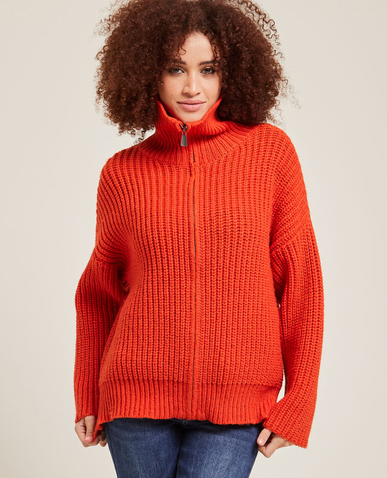 Gilet zippé grosse maille orange - Pimkie