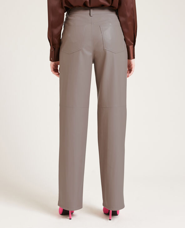 Pantalon droit en simili cuir taupe - Pimkie