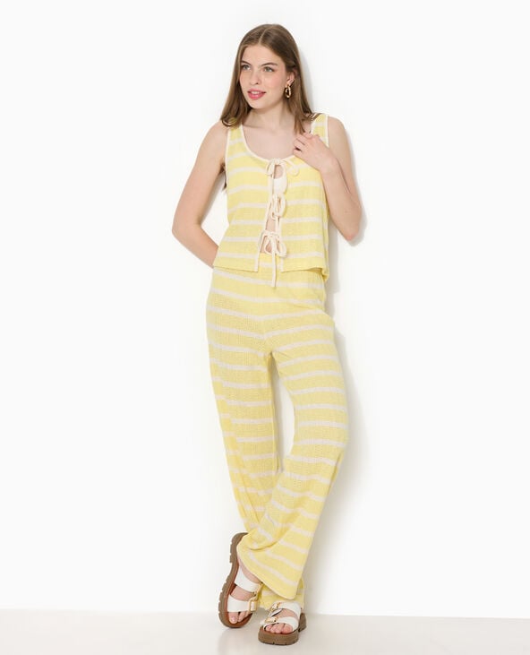 Pantalon droit en maille fantaisie rayée jaune - Pimkie
