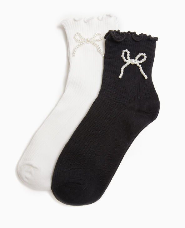 Lot de 2 paires de chaussettes avec nœuds perles blanc - Pimkie