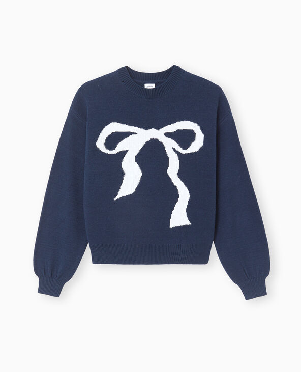 Pull en maille avec nœud devant bleu marine - Pimkie