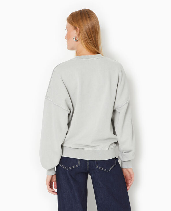 Sweat délavé acid wash avec print gris - Pimkie