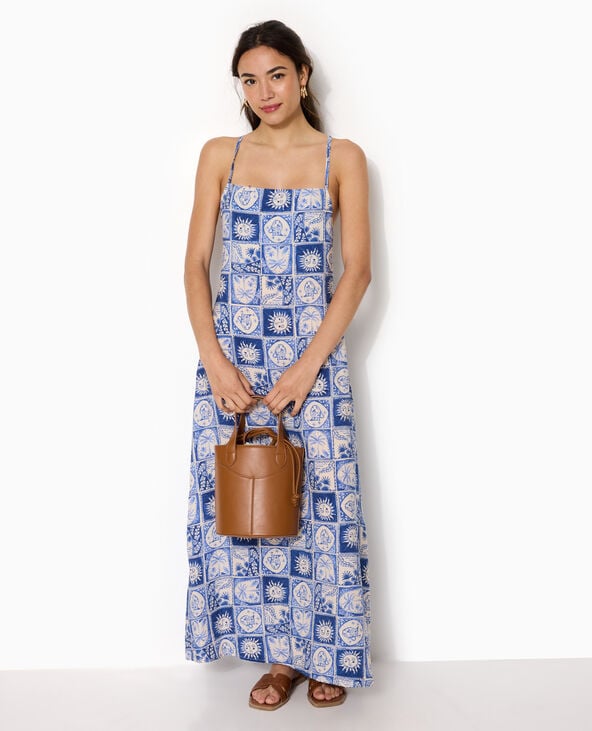 Robe longue à bretelles motif soleils et palmiers bleu - Pimkie