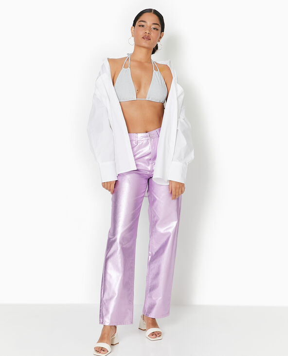 Jean droit rose métallisé taille haute rose fluo - Pimkie