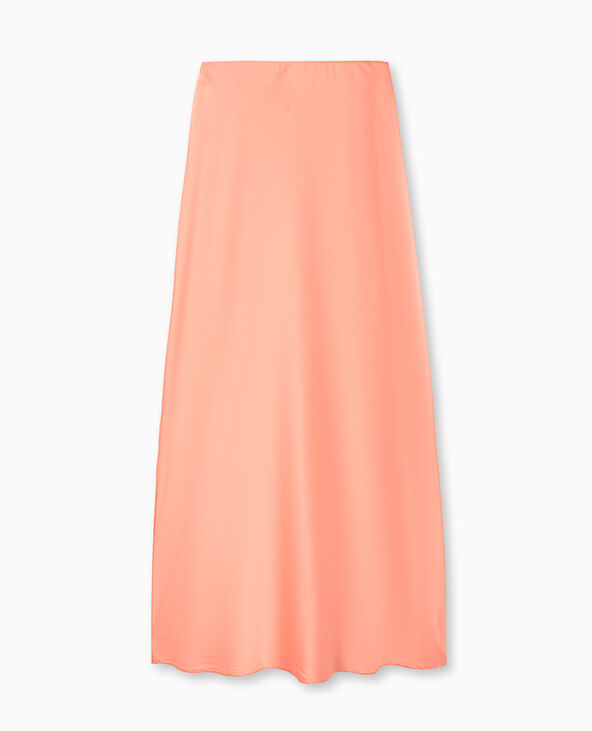 Jupe longue en tissu satiné corail - Pimkie