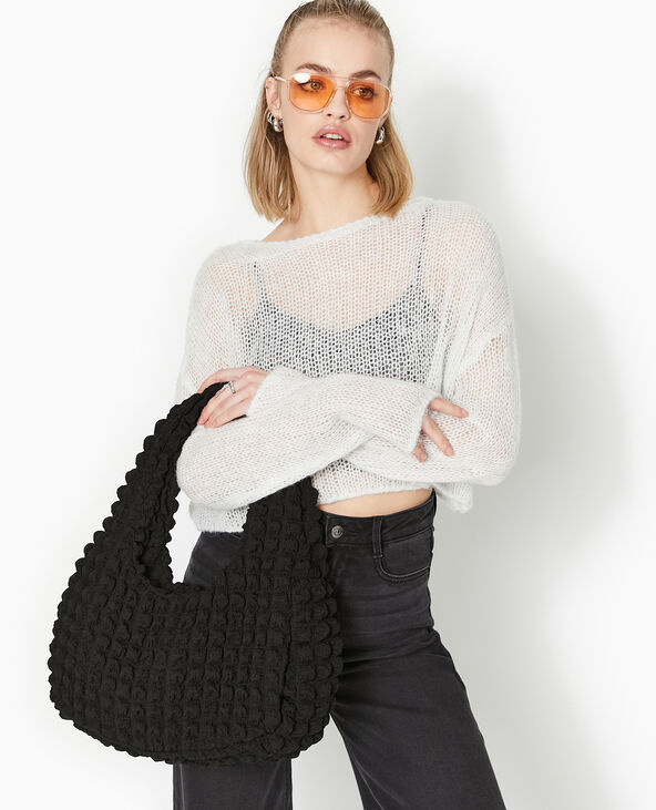 Sac forme lune en tissu reliéfé gaufré noir - Pimkie