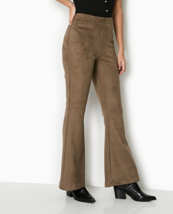 Pantalon flare en suédine marron - Pimkie