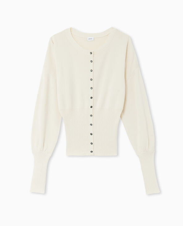 Gilet boutonné maille fine avec grands bord-côtes écru - Pimkie