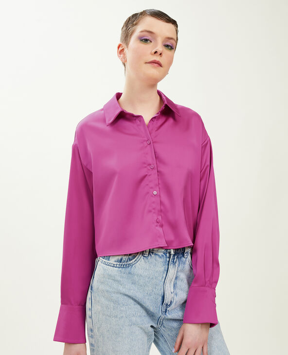 Chemise courte en tissu satine