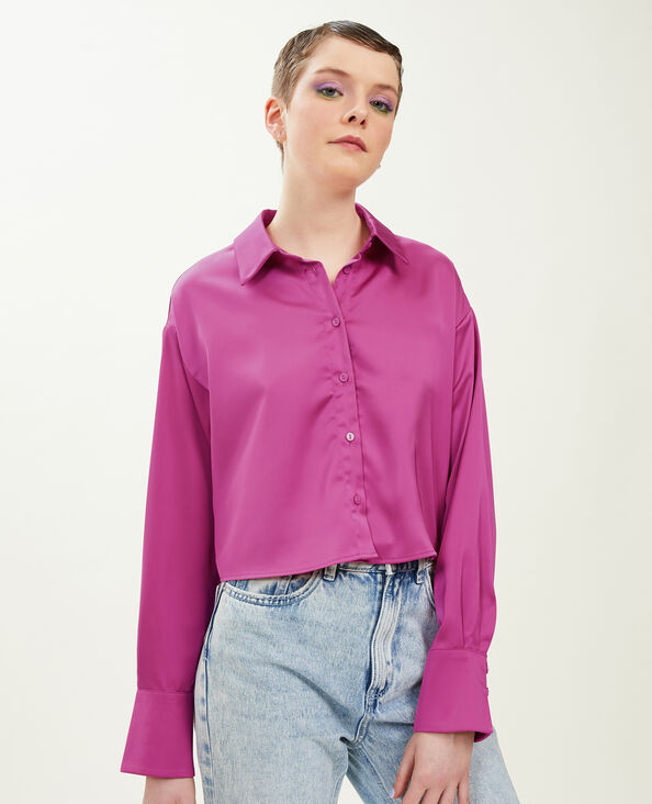 Chemise courte en tissu satiné rose - Pimkie