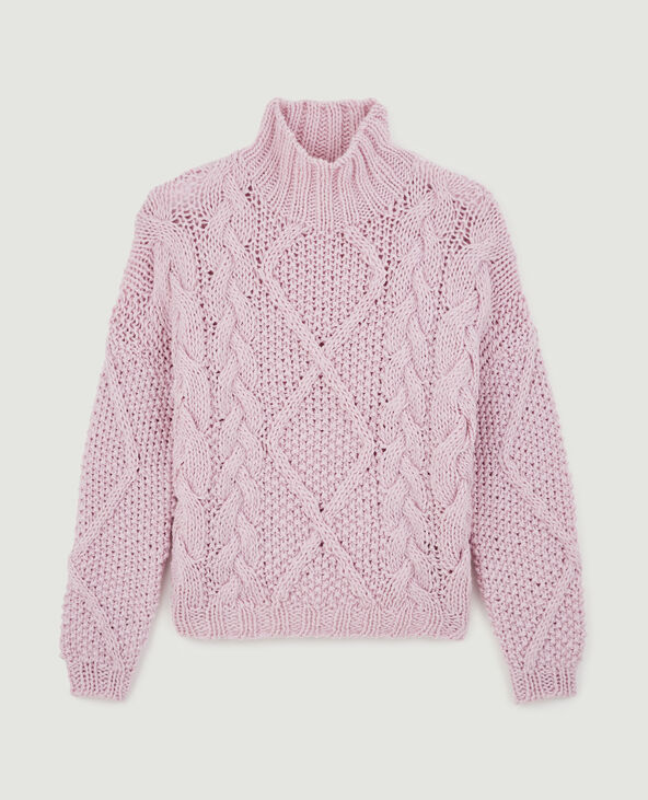 Pull grosse maille tricoté main rose clair - Pimkie