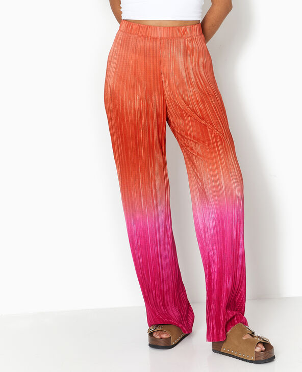 Pantalon large en tissu plissé et satiné orange - Pimkie