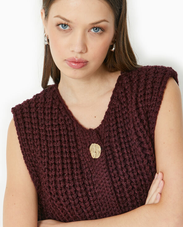 Gilet sans manches grosses mailles bordeaux - Pimkie