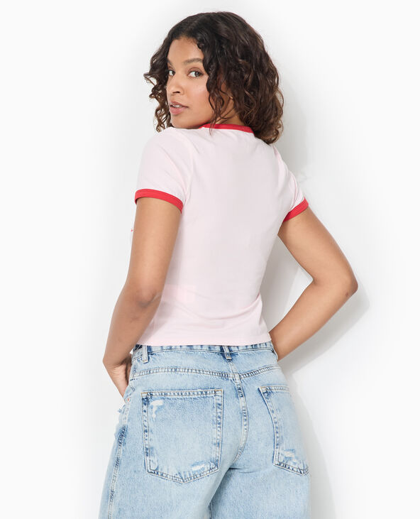 T-shirt ajusté avec bords contrastés rose clair - Pimkie