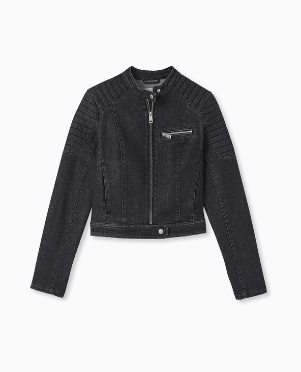 Blouson biker en jean noir - Pimkie