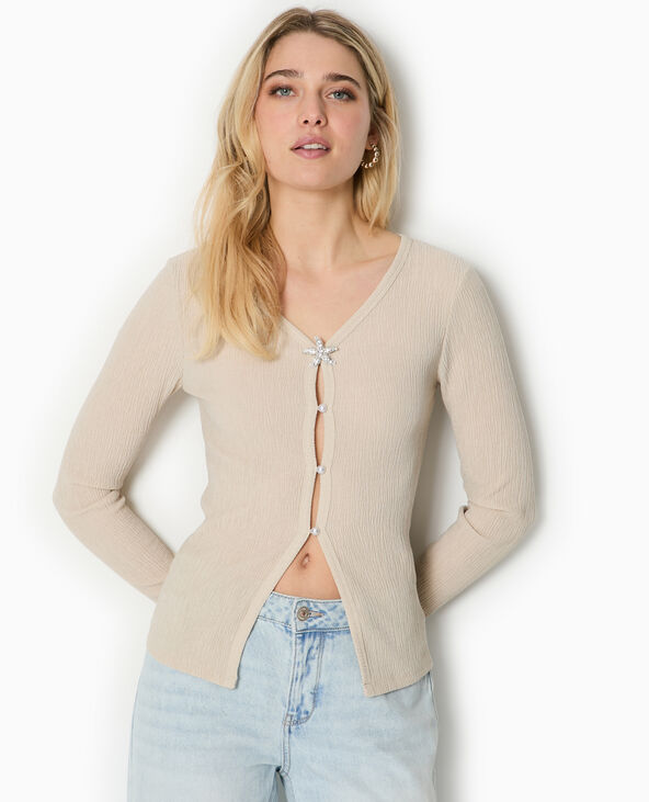 T-shirt manches longues effet gilet beige - Pimkie