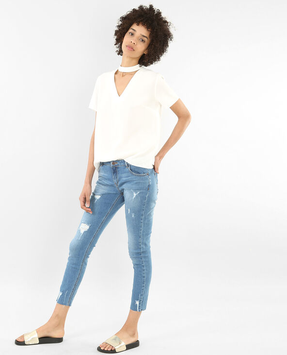 Jean skinny 7/8 destroy bleu foncé - Pimkie