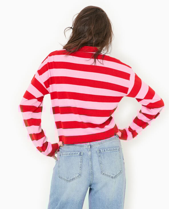 Pull col polo en maille rayée rouge - Pimkie