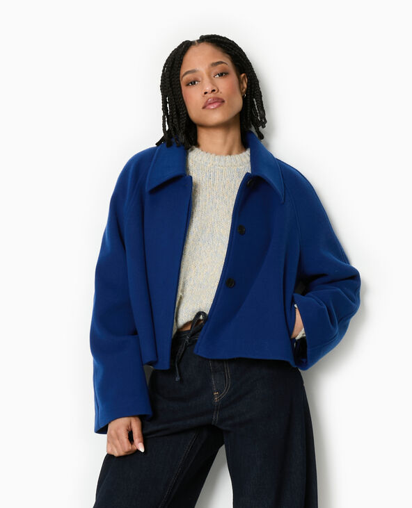 Manteau court drap de laine bleu marine - Pimkie