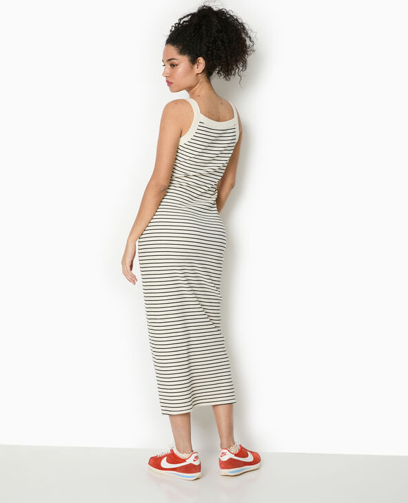 Robe longue et moulante en maille côtelée rayée blanc - Pimkie