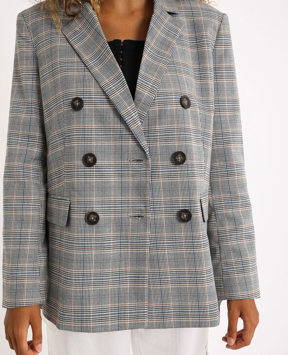 Blazer oversized à carreaux gris chiné - Pimkie