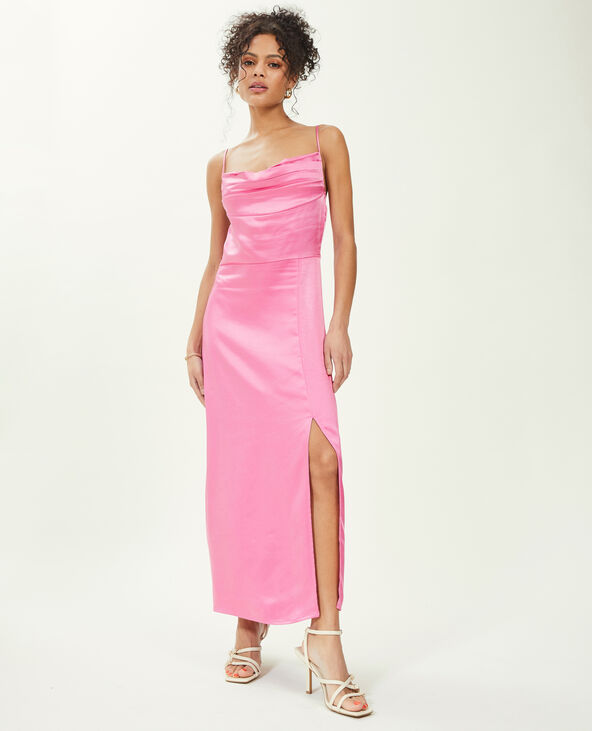Robe longue tissu satiné encolure bénitier  rose - Pimkie