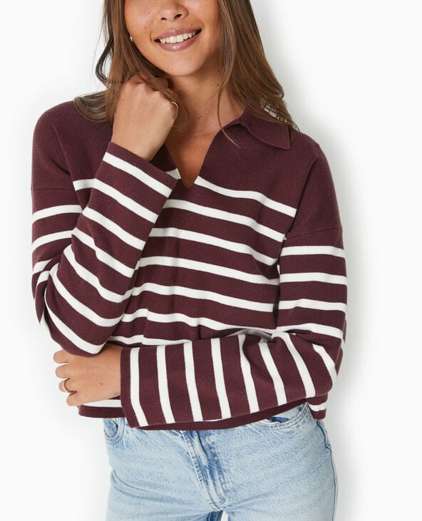 Pull avec col en maille rayée violet - Pimkie