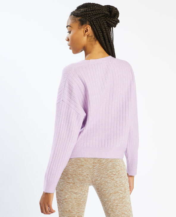 Gilet côtelé col V lilas - Pimkie