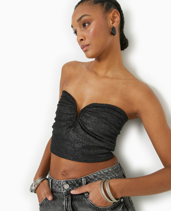 Top bustier court avec lurex encolure cœur argenté - Pimkie