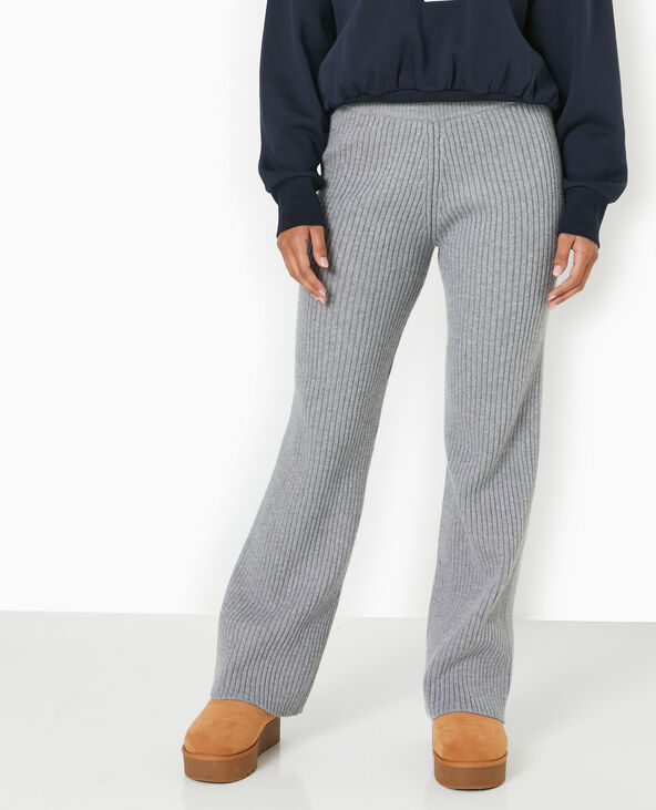 Pantalon droit en maille côtelée gris chiné - Pimkie