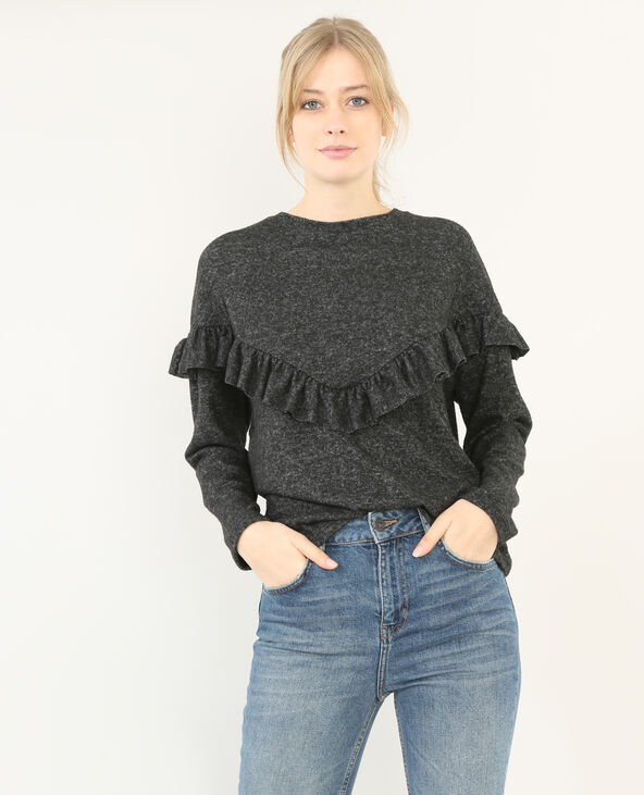 Pull doux à volant gris chiné - Pimkie