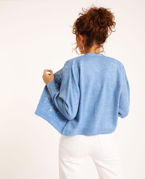 Gilet torsadé et brodé bleu - Pimkie