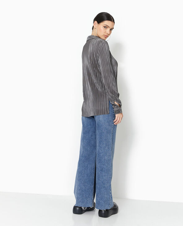 Chemise oversize en tissu plissé et satiné gris - Pimkie