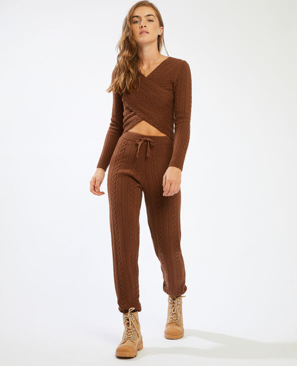 Pull torsadé cache-cœur marron - Pimkie