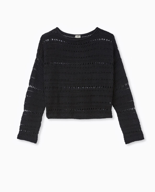 Pull en maille ajourée façon crochet noir - Pimkie