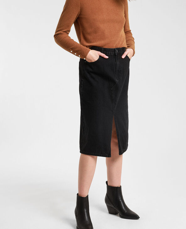 Jupe en jean noir avec bouton devant best sale