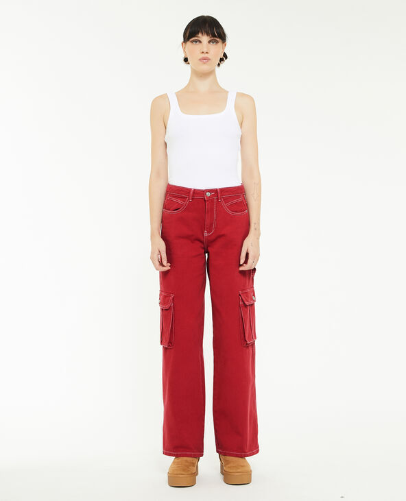 Pantalon cargo droit rouge - Pimkie