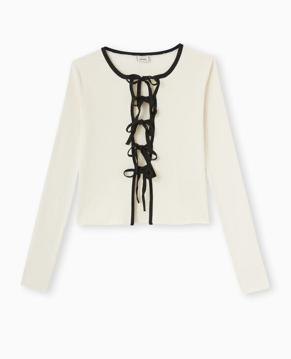 Gilet en maille côtelée avec liens à nouer blanc - Pimkie