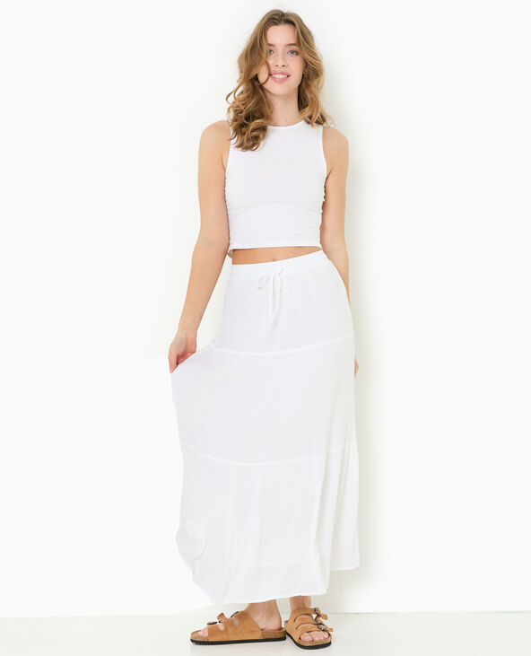 Jupon long à étages avec ceinture élastiquée blanc - Pimkie
