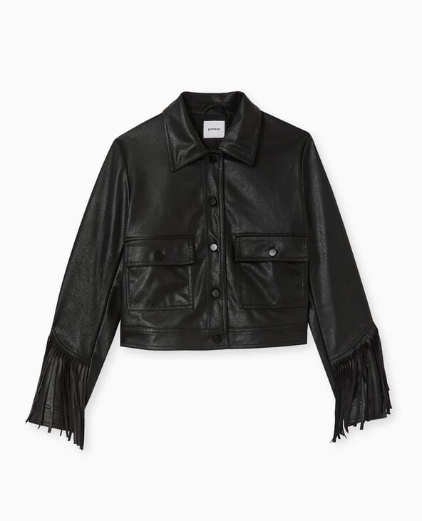 Veste courte en simili avec franges noir - Pimkie