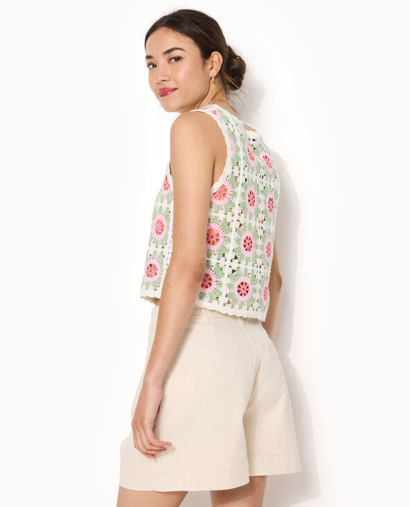 Top en maille crochet effet granny square rose - Pimkie