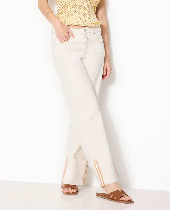 Jean droit taille regular avec revers blanc - Pimkie