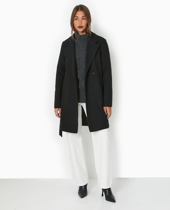Manteau mi-long avec ceinture noir - Pimkie